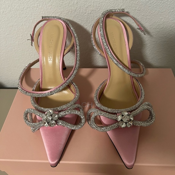 Mach & Mach Silk Satin Double Bow High Heels - Picture 2 of 8